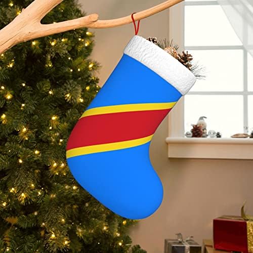 QG ZZX Божиќни чорапи со бела супер мека кафушка манжетна Конго знаме Божиќни чорапи Божиќни украси порибување