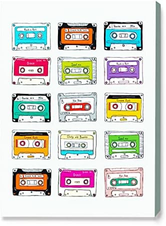 Iiongde Retro 90 -ти аудио мешавини платно wallидни уметности печатење, ретро аудио касети ленти платно уметнички дела Постер за слика за музички lубител домашна соба дневна