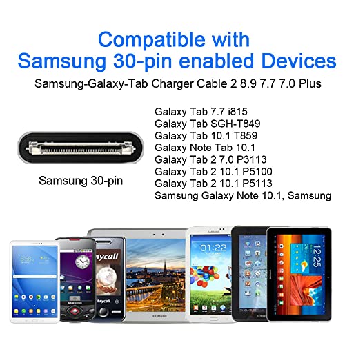 2 пакет 6,6 ft 30 пински таблет USB кабел за полнач за Samsung Galaxy Tab Note 7.0 7.7 8.9 10.1 Galaxy Tab 7 8 9 10.1 Таблета 2 Кабел за полнење