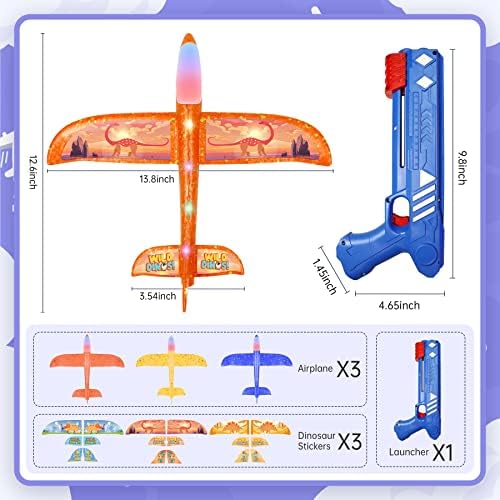 Детски играчки играчки за фрлање авиони - 3 пакувања водени од авионски играчки вклучуваат 3 сетови налепници со тематски диносауруси,