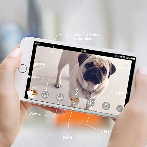 Диспензерот за третирање на камера Skymee Dog, WiFi Full HD Pet Camera со двонасочна аудио и ноќна визија, компатибилен со Alexa