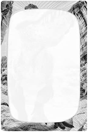 Алаза Т-Рекс диносаурус Гроздобер црно-бел креветче за креветчиња опремени листови за момчиња за бебиња девојчиња дете, мини големина 39 x 27