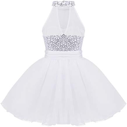 Yartina Девојки девојки сјајни sequine sequine halter ballet dance tutu фустан гимнастика леотарски здобиен лирски фустан танцувачка