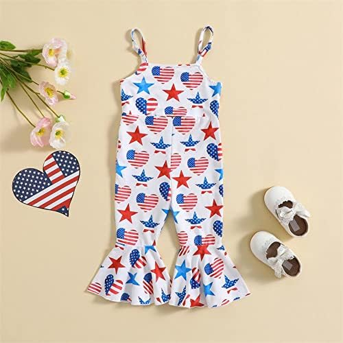 Gliglittr Toddler Girl Girl 4 -ти јули облеки за бебиња bellвонче, ромпер американски знамиња, комбинезони за независност, комбинезони