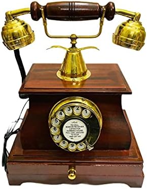Кристално-занаетчиски гроздобер месинг телефон, антички месинг и дрвен ротационен телефон Телефон Махараја Телефон Наутички домашен декор