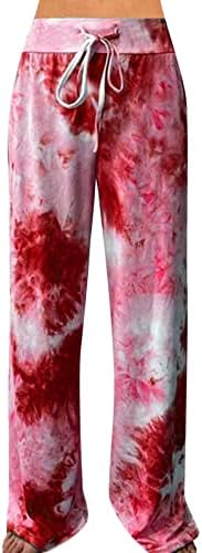 Lcepcy женска вратоврска боја печатени панталони со пижама со високи половини, прилепувајќи широки панталони со ширина на нозете, лабава лесни