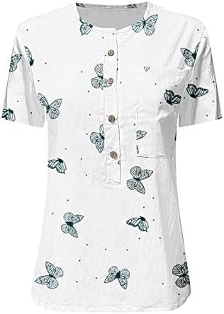 V вратот летни облеки врвови лабави печатени кошули со блуза Туника за жени класични удобни врвови на обични врвови за вежбање