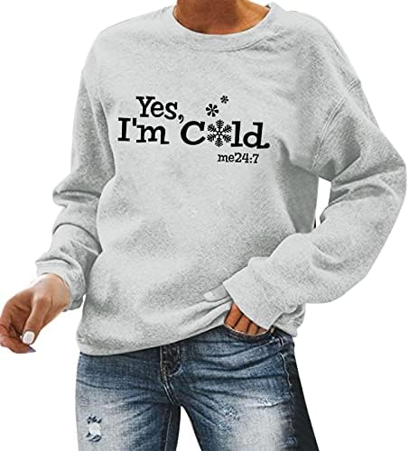 Да, јас сум ладна џемпер жени плус големина смешна буква за печатење графички долг ракав мек лабава вклопена руно ткаенини џемпер