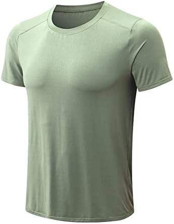 Менс спортски кошули цврста боја бргу сушена тркалезна вратот кратки ракави пуловер што работи со блуза влага за губење на врвови на врвови