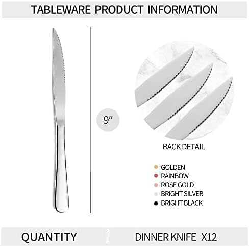 Ксинџијаке 12-Парче Златен Стек Ножеви, Стек Ножеви Во Собата На 12, Ножеви Од Нерѓосувачки Стек, Назабени Путер Нож, Вечера Ножеви Во