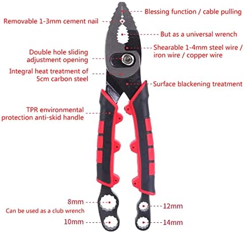 8in Carp Slier Slier Slier Multifunctional Wire Cutting Pliers, влечејќи клетка цевка за цевки со клешти со клепки за завртки за дома