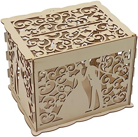 Кутија За Свадбена Картичка, Кутија За Подароци Уникатен Шуплив Дизајн,Кутии Со Пликови Со Букви Со Заклучување и Слот,САМОСТОЈНА Шуплива Дрвена Кутија ЗА Свадбен
