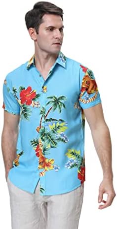 Менс обични хавајски кошули кратки ракави цветни копче надолу со кошула тропска празнична плажа Алоха кошули