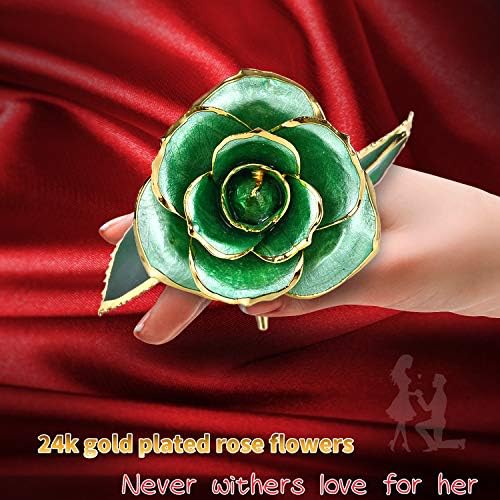 MaxSpt подарок за нејзината роза, 24K Golden Rose направена од Rose Great Great подароци за неа и најдобри подароци за сопругата, зелена