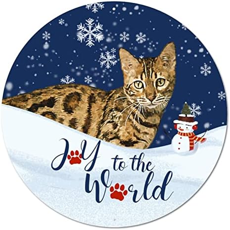 Тркалезен метален калај знак Плакета радост на светот мачка и снегулка Божиќна венец знак метал уметност отпечатоци рустикална врата врата