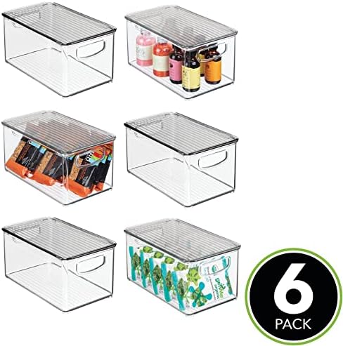 Mdesign Пластични Длабоко Складирање Кутија Контејнер Со Капак И Вграден Рачки-Организација За Овошје, Закуски, Или Храна Во Кујната Оставата, Чајната Кујна, Кабинет, ?