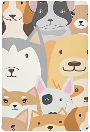 Алаза симпатично кучиња печати животни од животински каваи, вградени листови за басинет за момчиња бебе девојчиња, дете, стандардна големина 52 x 28 инчи
