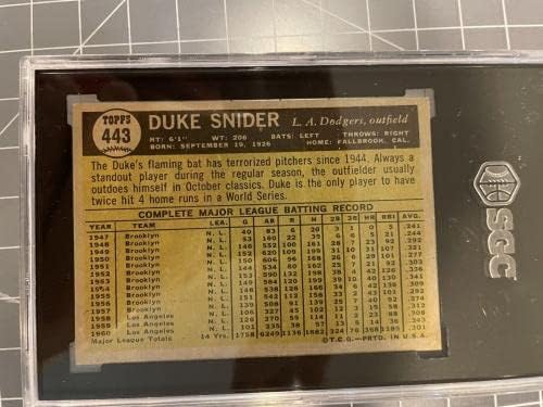 1961 Топпс 443 Дјук Снајдер Лос Анџелес Доџерс Бејзбол картичка SGC NM 7 - Плочани бејзбол картички
