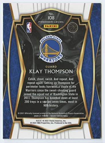 2020-21 Панини Изберете сина 108 Клеј Томпсон Премиер Ниво Голден Стејт Вориорс НБА кошаркарска трговија картичка