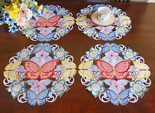 Велигденски пласмати сет од 4 кружни пеперутки исечени аплики извезени цветни пеперутки маса за домашна кујна јадење пролетна