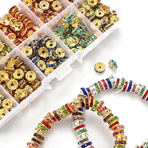 200 парчиња Rondelle Spacer Beads 8mm злато позлатена тркалезна чешка кристал за накит за правење лабави мониста за нараквици