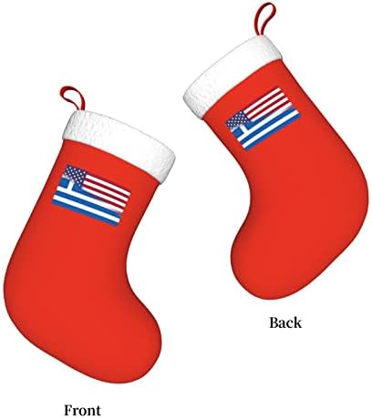 TZT Американско знаме и грчко знаме Божиќни чорапи, подароци за одмор на Божиќни празници за украси за семејни празници 18-инчни