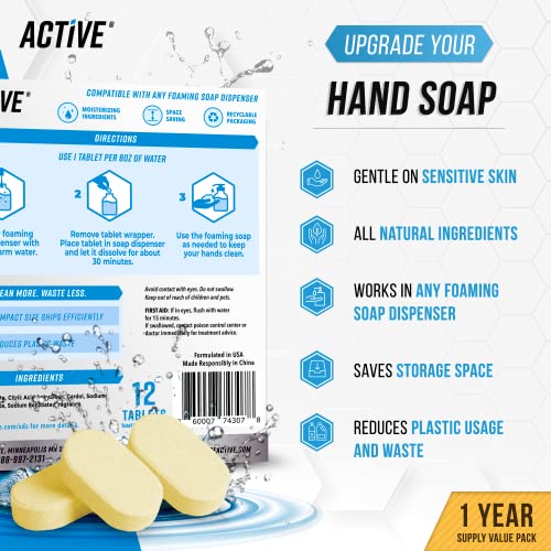 Полнење Таблети За Рачен Сапун За Пенење - 12 Пакети Еколошки Таблети За Миење Раце, Концентрат За Миење Раце Со Нула Отпад-Еквивалентно