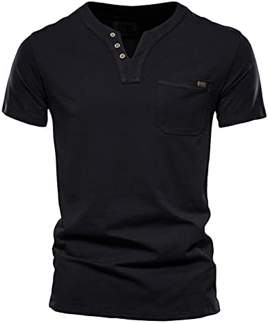 Машка маица џеб Хенли кошула Обична цврста цврста тенок копче надолу надолу маица кратки ракави мускули на врвови…
