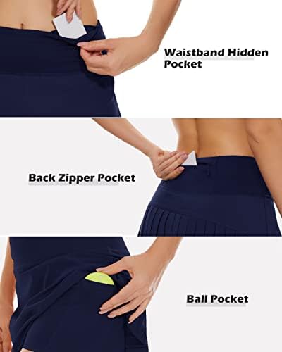 Womenенски високи половини плетени тениски здолништа лесни голф-голф-голф со џебови Активна облека за вежбање Вградени шорцеви