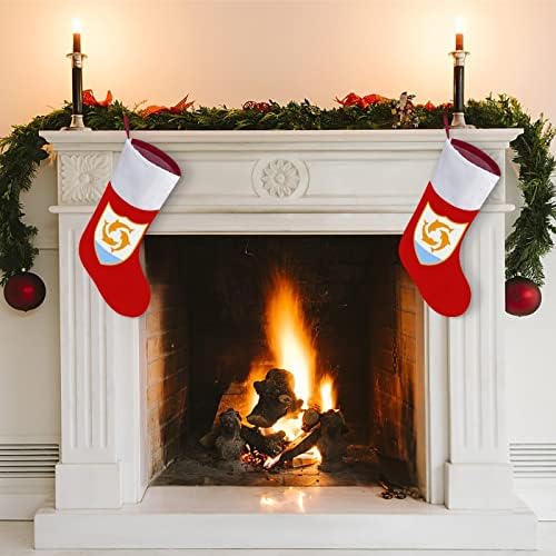 Flag of Anguilla Божиќни чорапи црвен кадифе со бела торба за бонбони Божиќни украси и додаток на семејна забава