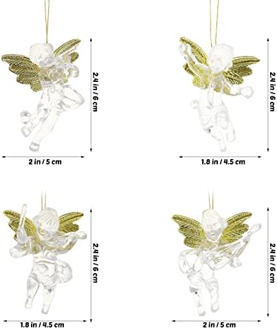 Pretyzoom 24 парчиња Божиќни ангели украси кристално чист ангел со златни крилја новогодишна елка што висат приврзоци за празници
