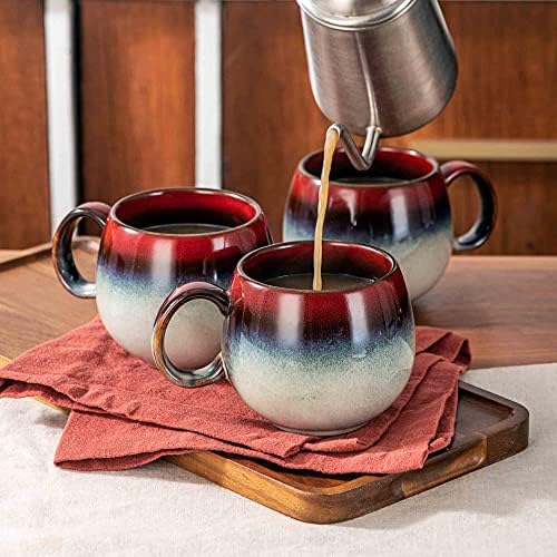 Henten Home Ceramic Cafe Chafe Meget, гроздобер сет од 20 мл чаша од 4, џамбо чаши со камења со рачка, лате чаши за млеко, кафе, какао,