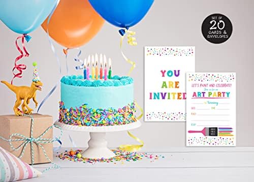 QOFO Шарена забава за забави за четкички од 20 со коверти, забава за уметничко сликарство, украси за роденденска забава и материјали-yqc24