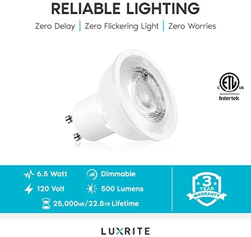 LUXRITE MR16 GU10 LED Светилки Затемнети, 50w Халоген Еквивалент, 2700k Топло Бело, 500 Лумени, 120V Рефлектор LED Сијалица