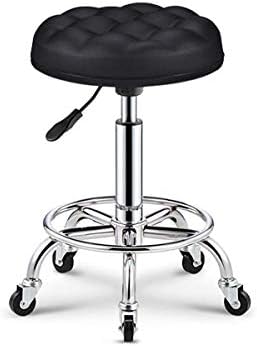 Столче за терапевт за убавина со тркала ， преносна столица за убавина со црно синтетичко кожено седиште ， прилагодлива висина 45-59 см ， Поддржана тежина 160 кг ， сто