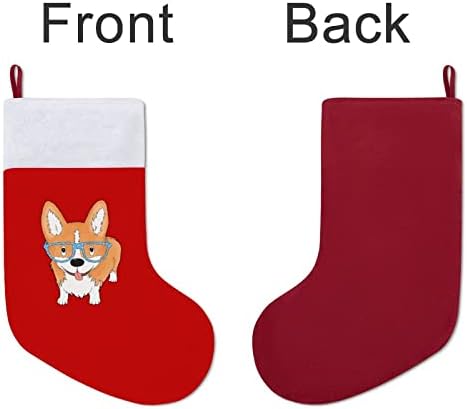 Симпатични кучиња Корги Божиќни чорапи црвен кадифе со бела торба за бонбони Божиќни украси и додаток на семејна забава