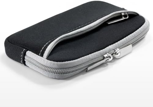 Boxwave Case компатибилен со Motorola Moto G7 Play - Softsuit со џеб, мека торбичка Неопрена покриена ракав Зипер џеб за Motorola Moto G7 Play - Jet Black со сива трим