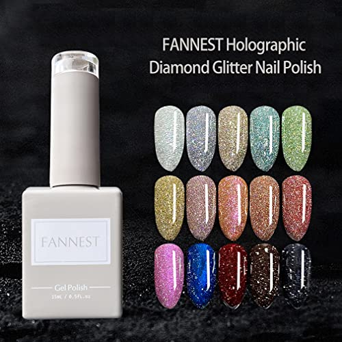 Fannest Holographic Diamond Glitter Nail Polish UV гел натопете од гел за нокти Полски искра во боја маникир педикир излечен подароци
