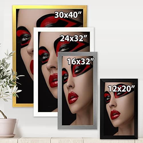 Дизајн црвени Усни Црна Шминка На Очите На Жените Со Маски Модерна Врамена Ѕидна Уметност