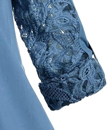 Кошули за кратки ракави на Nokmopo за жени мода лабава случајна плус големина чипка V-вратот копче надолу со долга кошула со долги