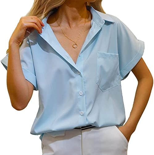 Маичка за блуза за девојки лето есен 2023 година кратки ракави vneck копче надолу до обична блуза БП БП