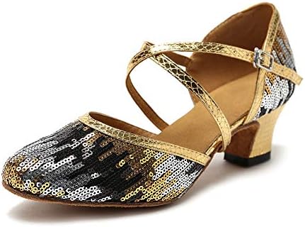 Hipposeus латински танцувачки чевли за жени Салса перформанси за танцување со ниска потпетица 5см, модел YC-L135
