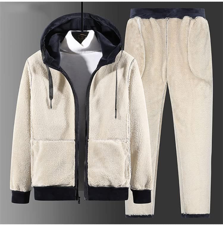 Топли тренерки Зимски мажи поставуваат дебело кадифено две парчиња поставени зимско руно -јакна+панталони