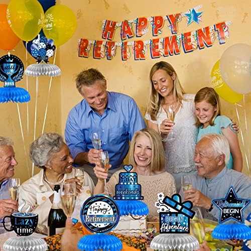 Ванку 8 ПАРЧИЊА Украси За Пензионирање Забава За Пензионирање Централен Саќе Сјај Сини Украси За Забави За Среќно Пензионирање Материјали
