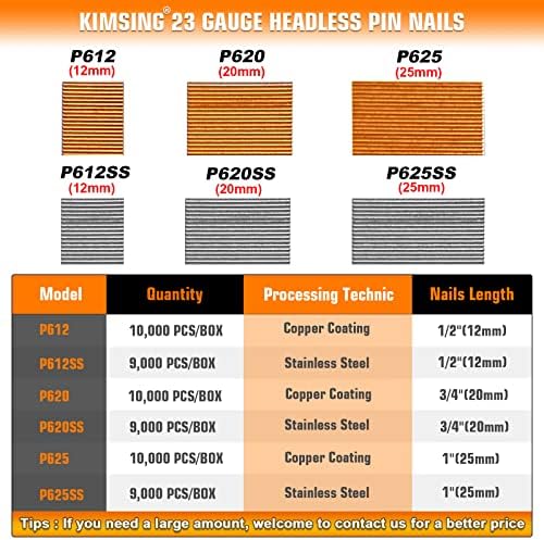 Kimsing P625SS Безглаво Игла Нокти, 23 Мерач 1-Инчен Должина На Ногата, 304SS, 9,000 ПАРЧИЊА/КУТИЈА, Игла Ноктите &засилувач; Сврзувачки