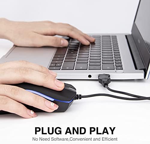 Rii Жичен Глушец, Компјутерски Глушец Со Сино Позадинско Осветлување, USB Глушец со 1600 Dpi Нивоа, Удобен Зафат Opономски Оптички,