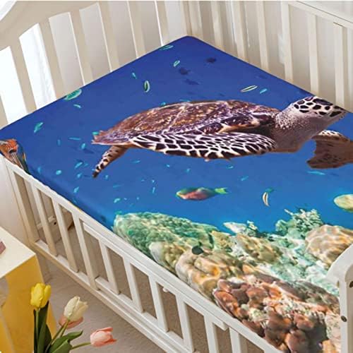 Океан тематски вграден креветче за креветчиња, стандарден душек за креветчиња, вграден листови за деца со постелнина - чаршафи за бебешки