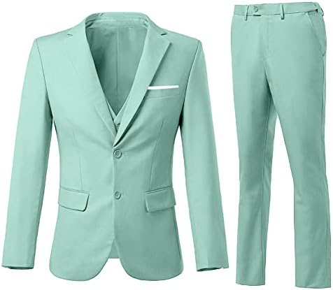 Hovivyer Man's 3 Piect Slim Fit Cuit Set, две копче Блејзер солидна јакна од елек панталони за свадбени деловни костуми