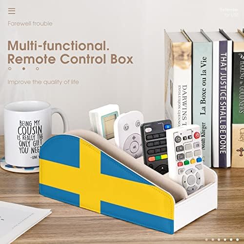 Држач за далечински управувач на Шведска знаме PU кожен организатор за складирање кутија за домашна десктоп