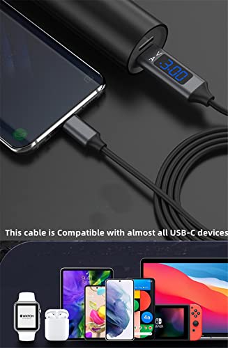 USB C Кабел со LED Дисплеј 3.3 ft 3A PD Брзо Полнење Тип-C Кабел USB a ДО USB C Кабел За Samsung Galaxy S10/S9/S8/S20 Плус/Забелешка